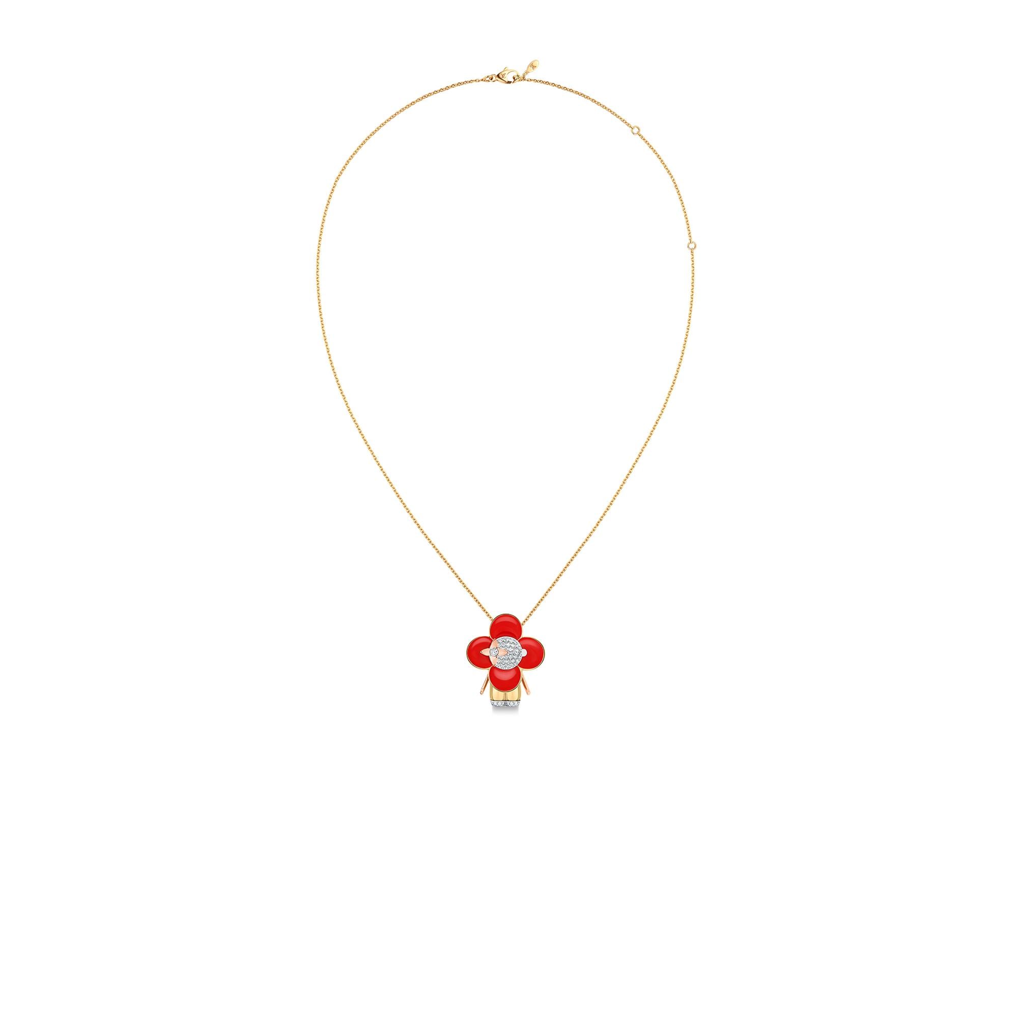 Vivienne pendant, 3 golds, red lacquer & diamonds - Jewelry